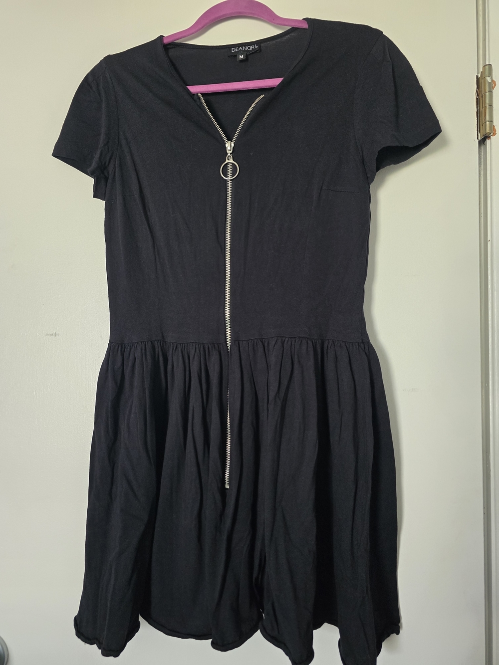 DEANORL Black Short-Sleeve Zip Front Mini Dress